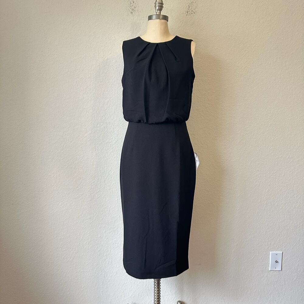 DRESS THE POPULATION Amada Dress Black Sleeveless Pleated Sheath NWT